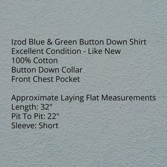 Izod Blue & Green Short Sleeve Mens Casual Shirt - Picture 5 of 6